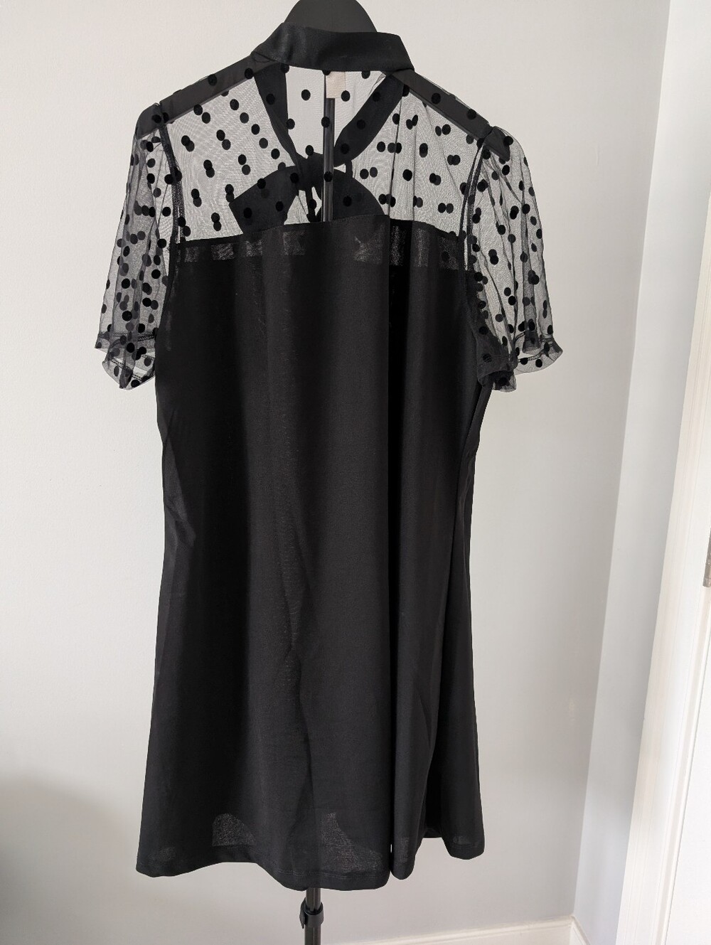 Black Polka Dot Mesh Sleeve Fit & Flare Dress